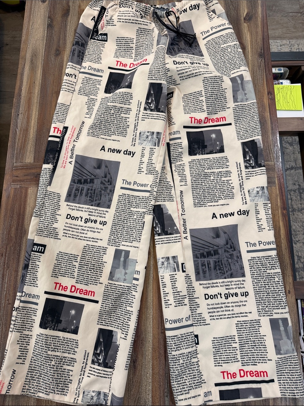 Newsprint Print Beige Casual Pants